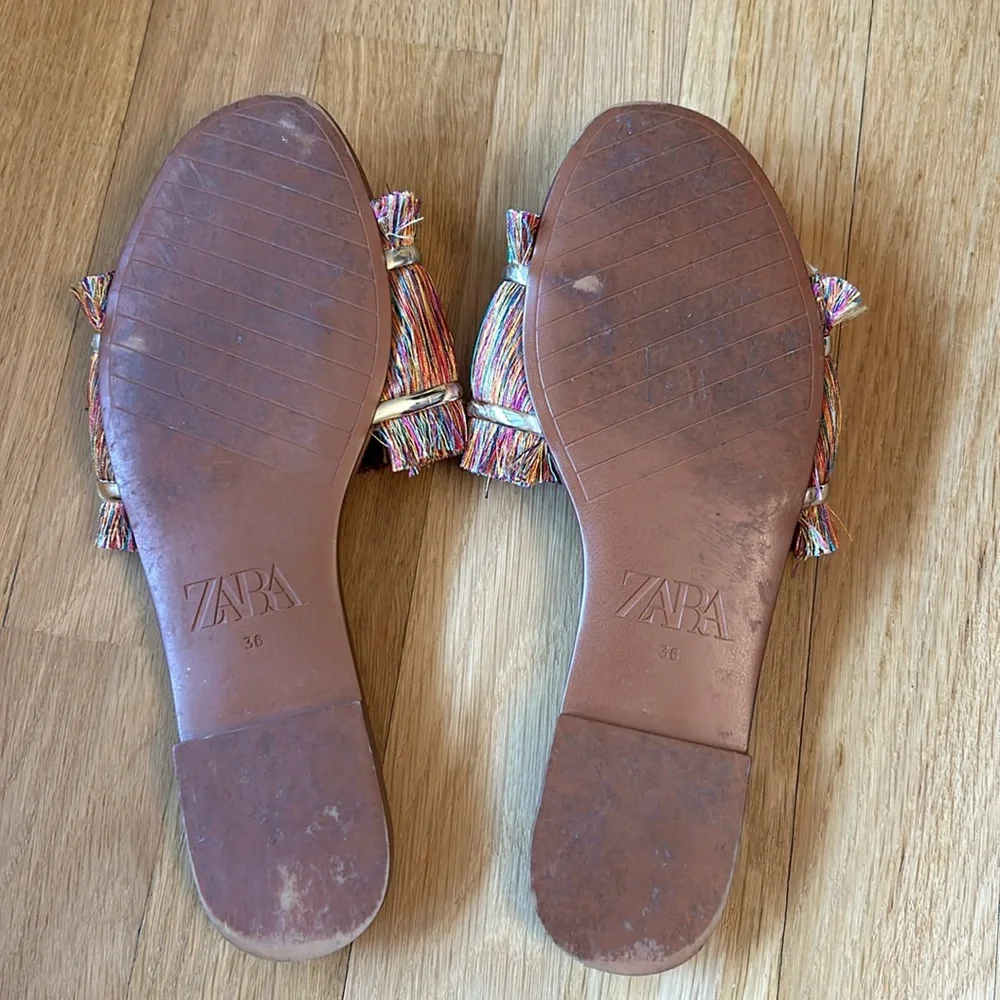 Zara Multicolor Fringe Slip On Sandals Women’s Size 36 - Picture 8 of 11
